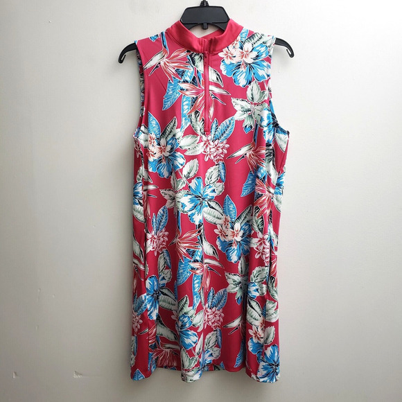 Tommy Bahama Golf Dress Pink Blue Floral Sleeveless A-line Pockets Sz S or L NWT - Picture 1 of 7